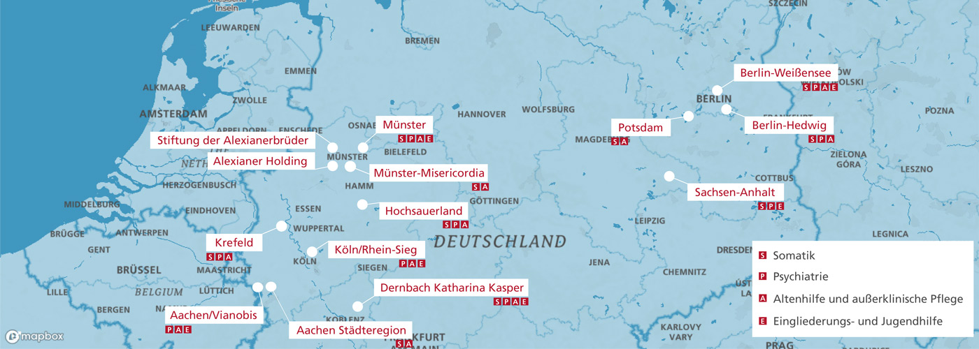 Karte des Alexianer Verbunds mit Regionsstandorten